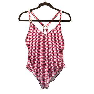 Kona Sol Chevron 1-Piece Swimsuit 16 Multicolor Bathing Suit Summer Vacation NWT
